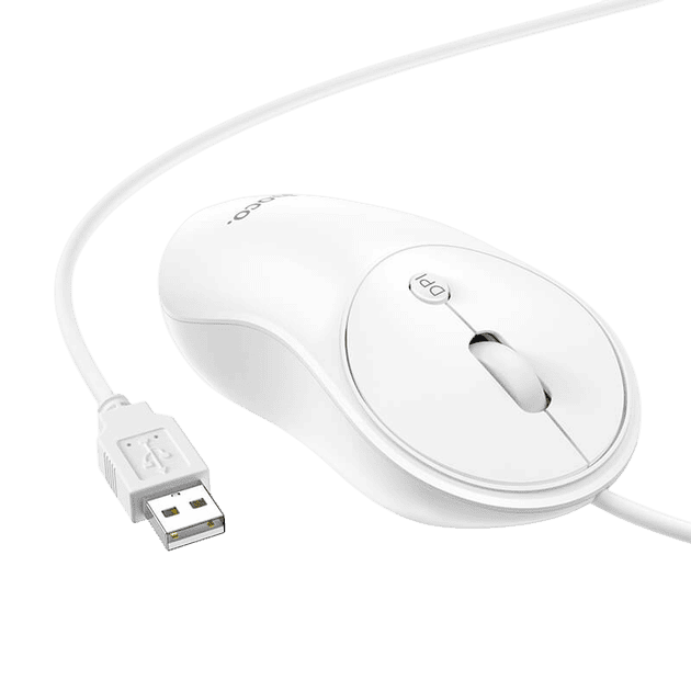 Mouse USB de fibra óptica con cable HOCO cable USB 1,5 m blanco