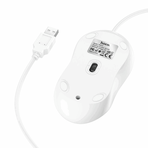 Mouse USB de fibra óptica con cable HOCO cable USB 1,5 m blanco - Imagen 2