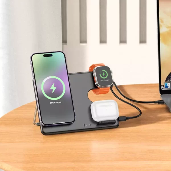 Hoco CQ1 – Cargador Inalámbrico 3 en 1 para iPhone, Apple Watch y AirPods - Imagen 5