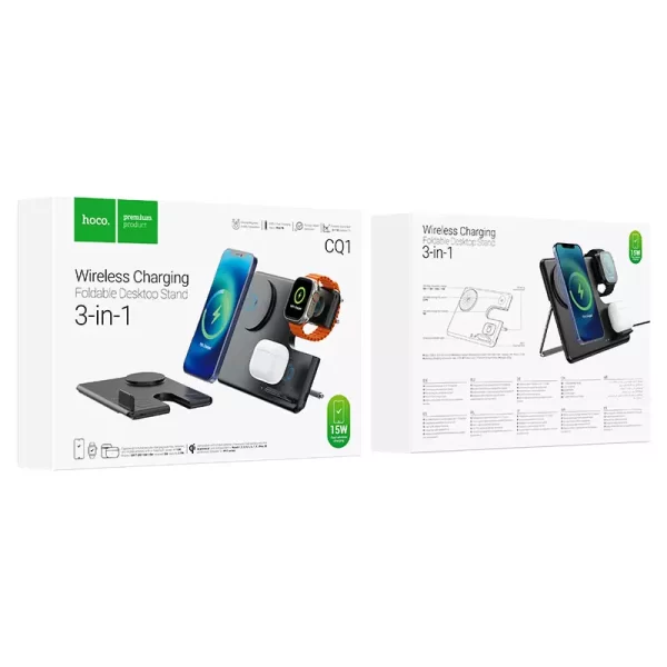 Hoco CQ1 – Cargador Inalámbrico 3 en 1 para iPhone, Apple Watch y AirPods - Imagen 4