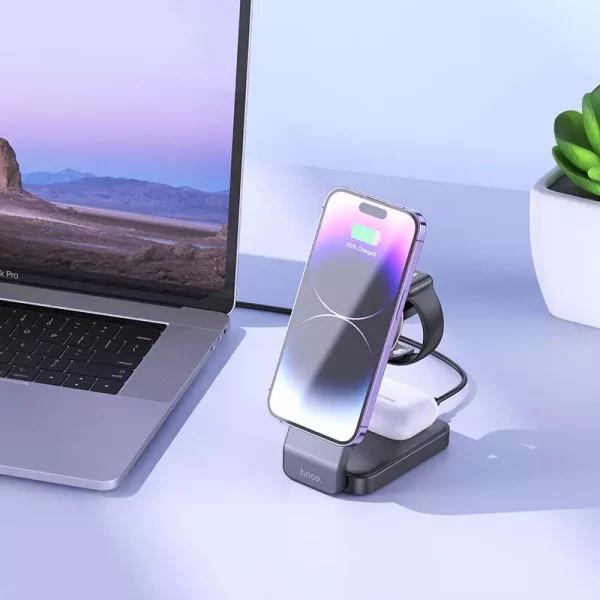 Hoco CQ3: Cargador inalámbrico 3 en 1 MagSafe compatible - Imagen 2