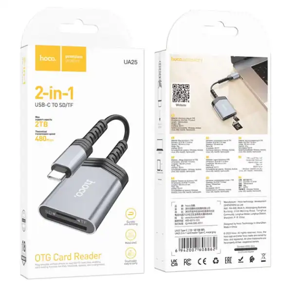 Lector de tarjetas de memoria SD USB C Hoco UA25 - Imagen 4