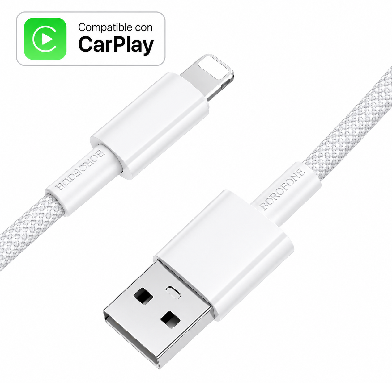 BOROFONE BX117 USB-A a Lightning 2.4A 1M | Cable Trenzado CarPlay
