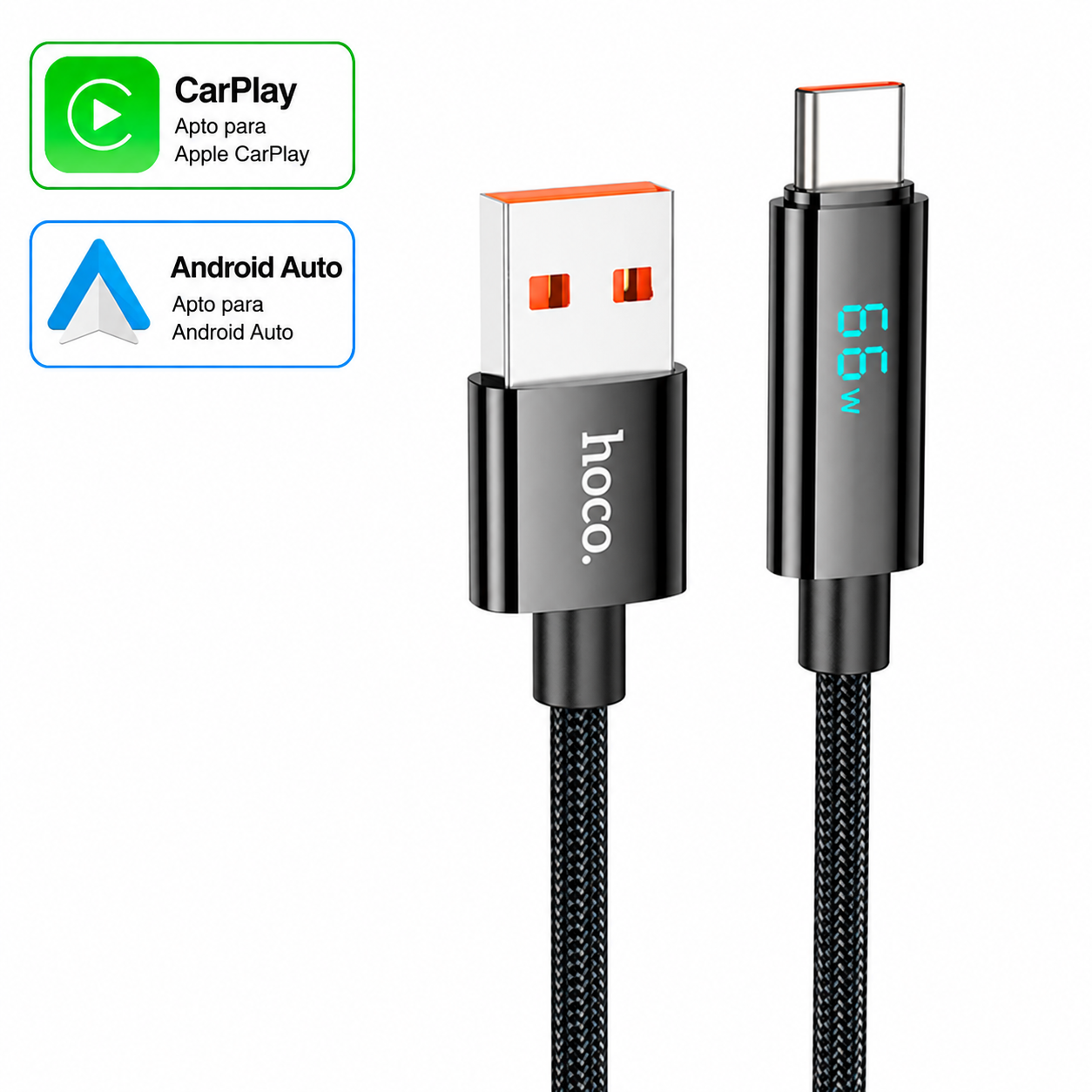 Cable HOCO U125 USB-A a USB-C 66W Carga Rápida con Pantalla LED 1.2 Metros