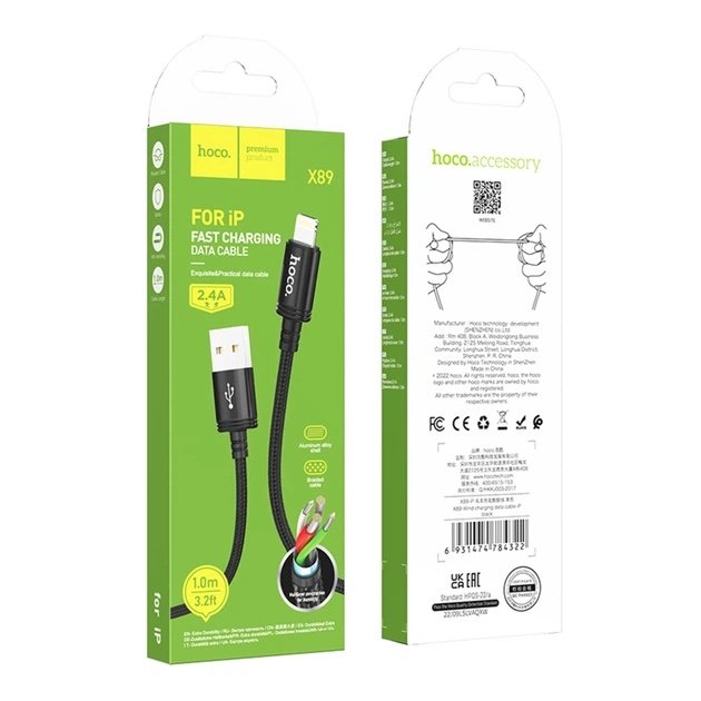 Cable HOCO X89 Wind USB-A a Lightning 2.4A 1 Metro Negro - Imagen 2