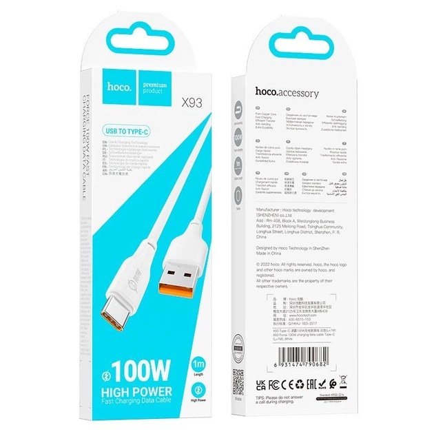 Cable HOCO X93 USB-A a USB-C 100W Carga Rápida y Datos 1 Metro - Imagen 2