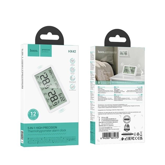 HOCO HX42 – Reloj Digital con Termómetro, Higrómetro y Alarma - Imagen 2