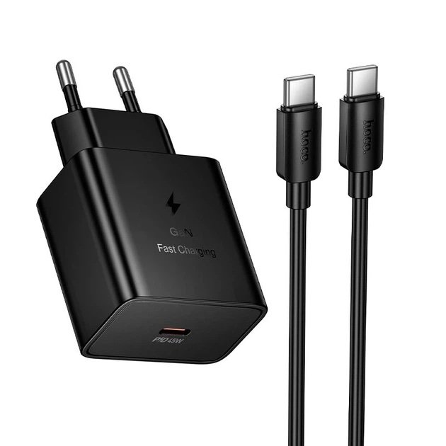 Cargador Rápido HOCO N77 GaN PD 45W con Cable USB-C a USB-C 1 Metro – Negro - Imagen 2