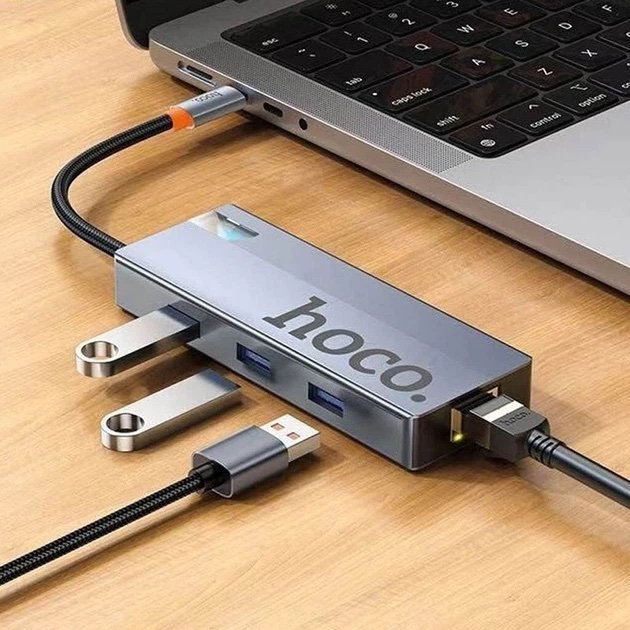 Hub USB-C HOCO HB51 Wow 6 en 1 con HDMI 4K, RJ45, USB 3.0 y Power Delivery 100W - Imagen 4