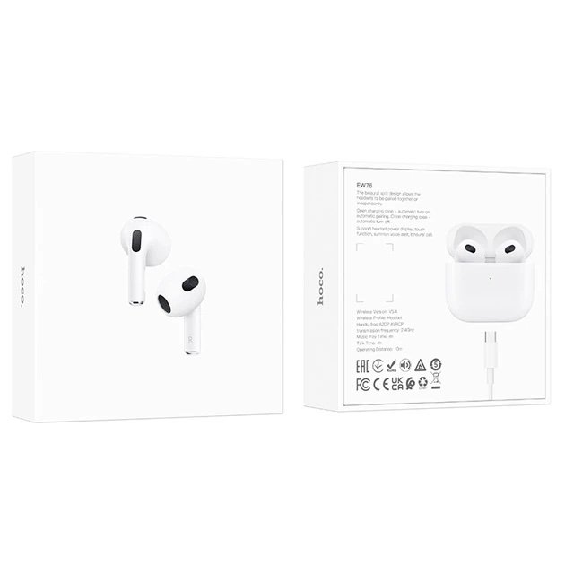 Audífonos Bluetooth HOCO EW76 TWS Bluetooth 5.4 con Estuche de Carga USB-C – Blanco - Imagen 3
