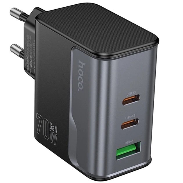 Cargador Rápido HOCO CS75A GaN 70W con 2 USB-C, USB-A y Cable USB-C a USB-C