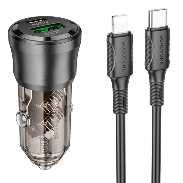 Cargador para Auto Borofone BZ25 Journey 38W con Cable USB-C a Lightning