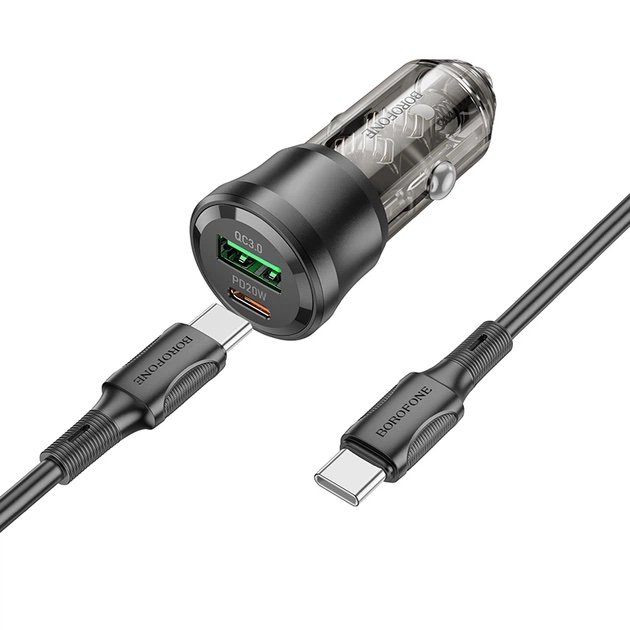 Cargador para Auto Borofone BZ25 Journey 38W con Cable USB-C a USB-C