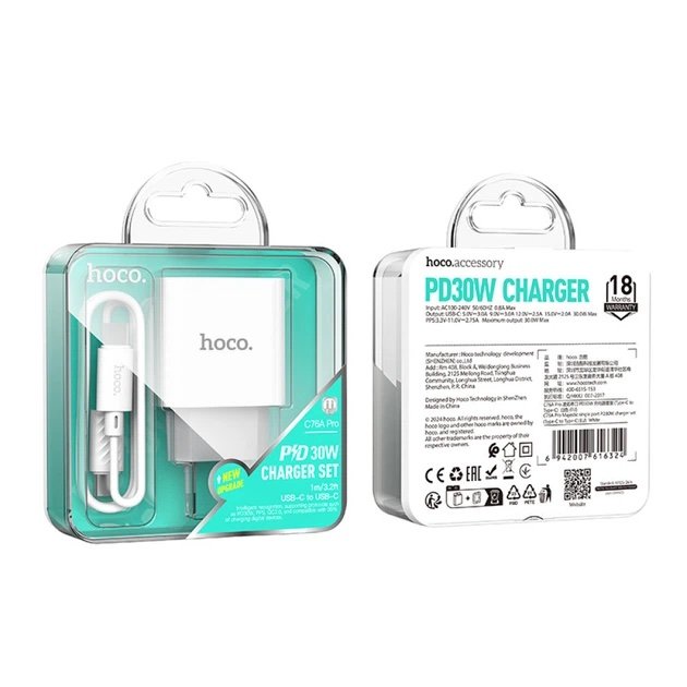 HOCO C76A Pro Cargador Rápido PD 30W con Cable USB-C a USB-C - Imagen 5