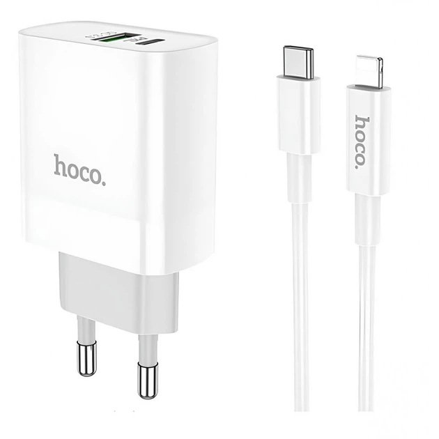 HOCO C80A Cargador PD 20W USB + USB-C con Cable USB-C a Lightning
