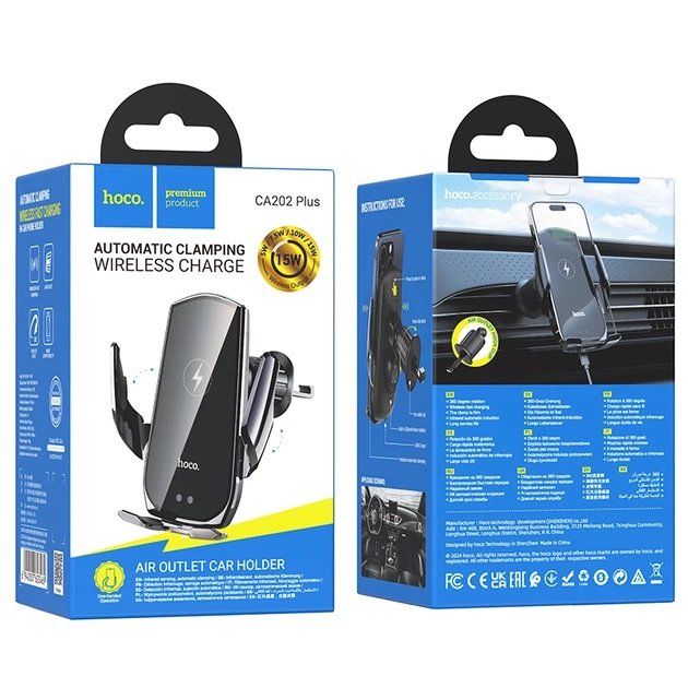HOCO CA202 Plus Soporte para Auto con Carga Inalámbrica Qi 15W y Sensor Automático - Imagen 5