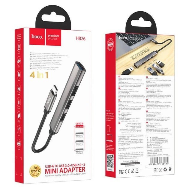 HOCO HB26 Hub USB 4 en 1 USB 3.0 + 3 USB 2.0 - Imagen 2