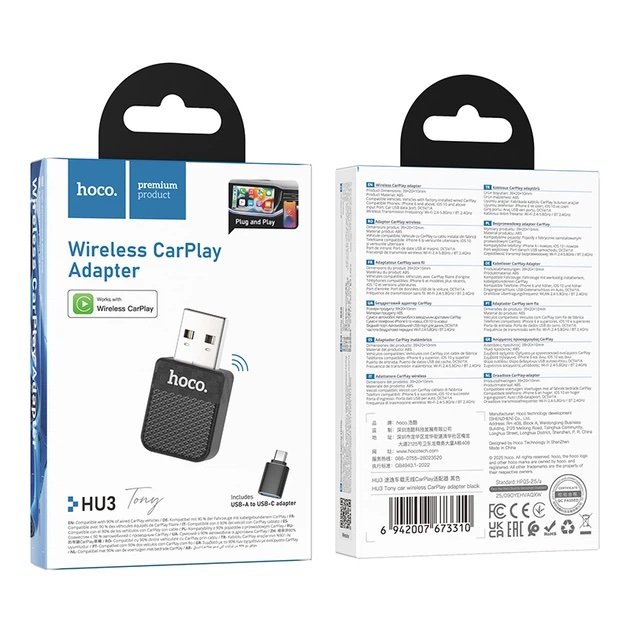 HOCO HU3 Tony Adaptador CarPlay Inalámbrico USB Plug & Play - Imagen 2