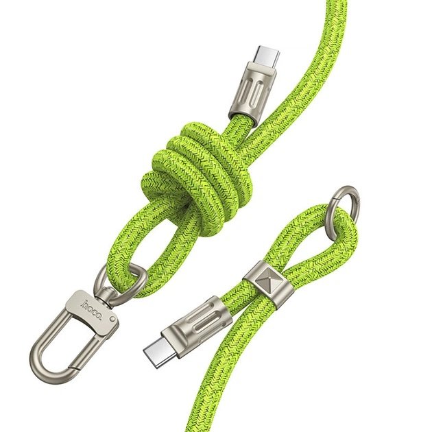 HOCO GH7 USB-C a USB-C 60W 1.8M – Cable Lanyard de Carga Rápida verde - Imagen 3