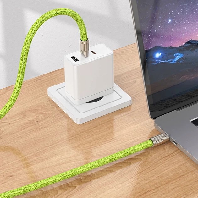 HOCO GH7 USB-C a USB-C 60W 1.8M – Cable Lanyard de Carga Rápida verde - Imagen 2