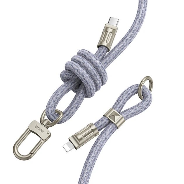 HOCO GH7 Lightning a USB-C 60W 1.8M Cable Lanyard Gris - Imagen 2