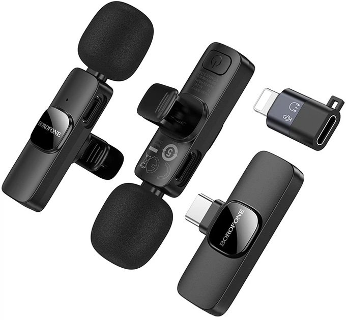 BOROFONE BFK15 Dual Mic – Micrófono Inalámbrico de Solapa USB-C + Lightning - Imagen 2