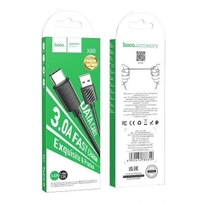 Cable HOCO X88 Gratified USB-A a USB-C 3A 1 Metro Negro - Imagen 3