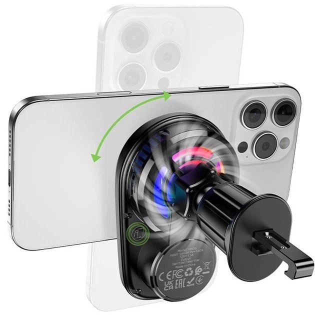 HOCO HW36 — Soporte Magnético para Auto con Carga Inalámbrica 15W con ventilador