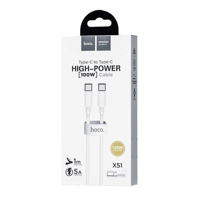 HOCO X51 High-Power Cable USB-C a USB-C 100W 5A 1 metro - Imagen 3