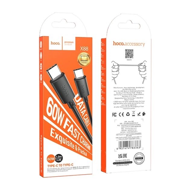 Cable HOCO X88 Gratified USB-C a USB-C 60W de 1 Metro Negro - Imagen 2