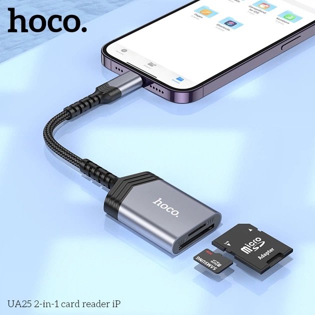 Lector de Tarjetas SD y MicroSD HOCO UA25 Lightning para iPhone y iPad 2 TB - Imagen 2
