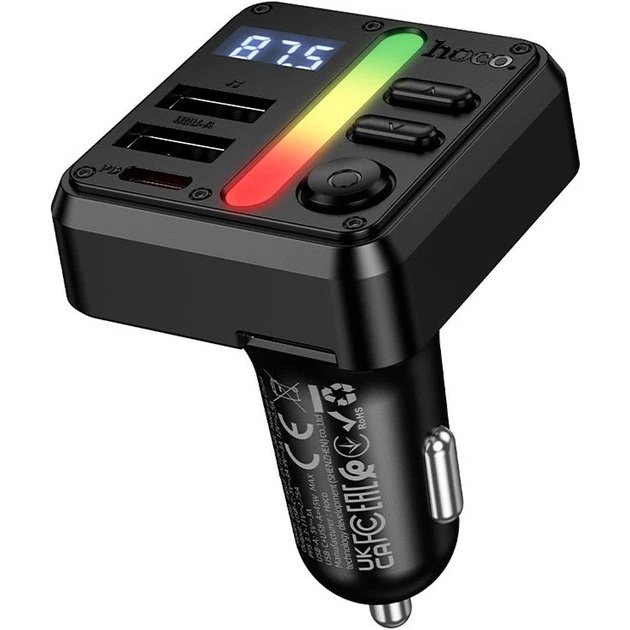 Transmisor FM Bluetooth para Auto HOCO E89 45W USB-C PD 30W + USB-A 15W