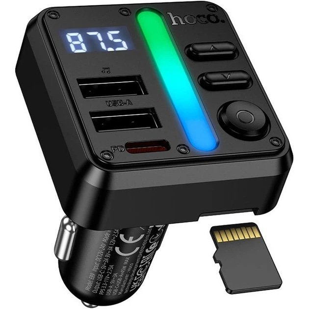 Transmisor FM Bluetooth para Auto HOCO E89 45W USB-C PD 30W + USB-A 15W - Imagen 2