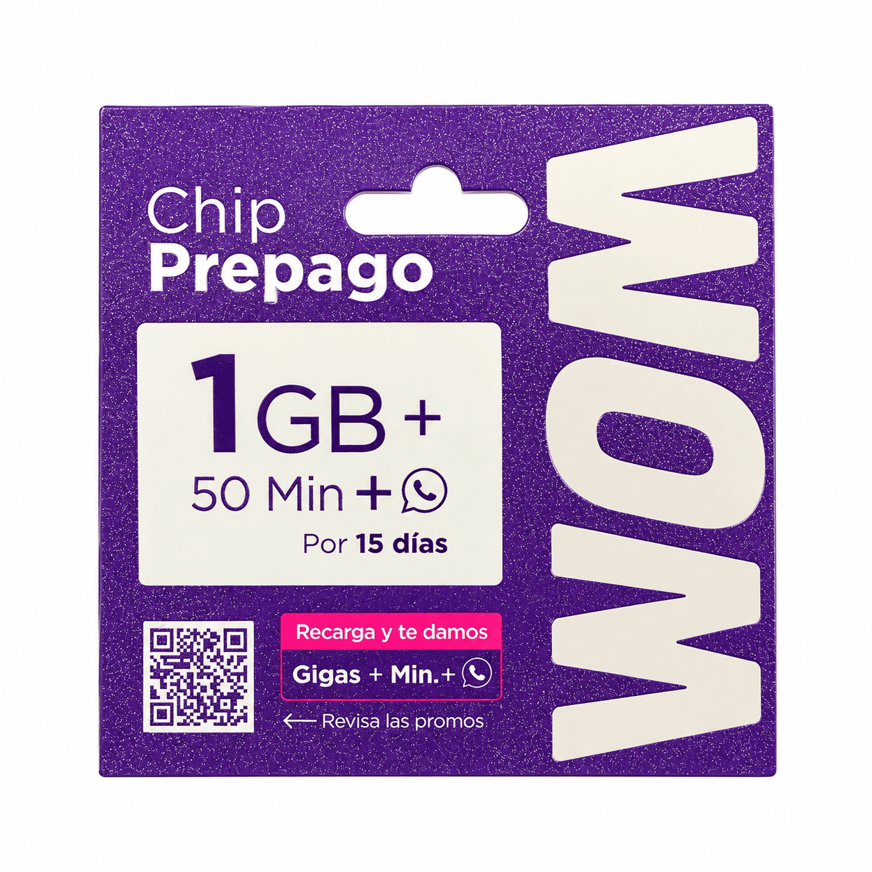 WOM Chip Prepago – 1 GB + 50 Minutos + WhatsApp por 15 Días