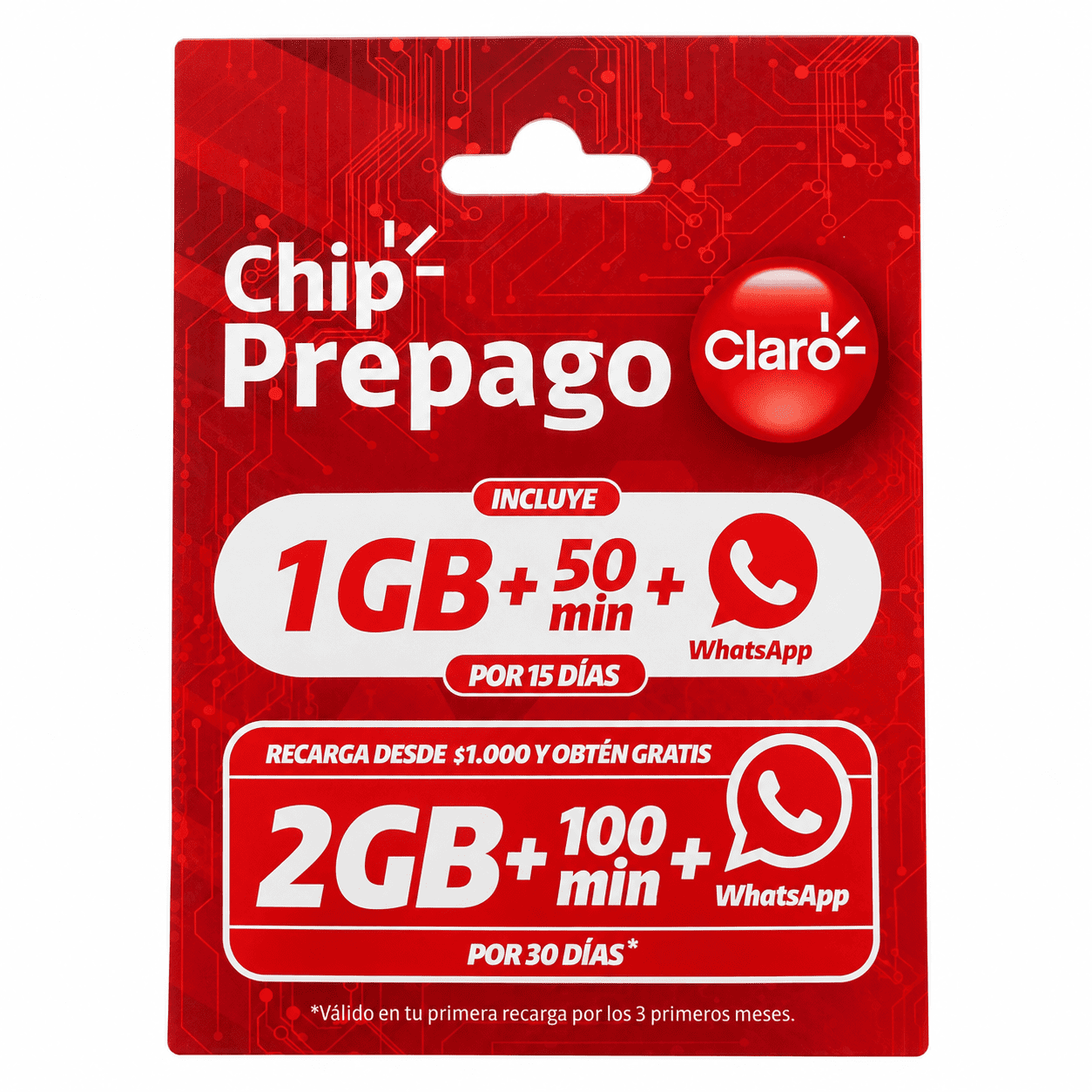 Chip Prepago Claro Chile – 1 GB + 50 Minutos + WhatsApp