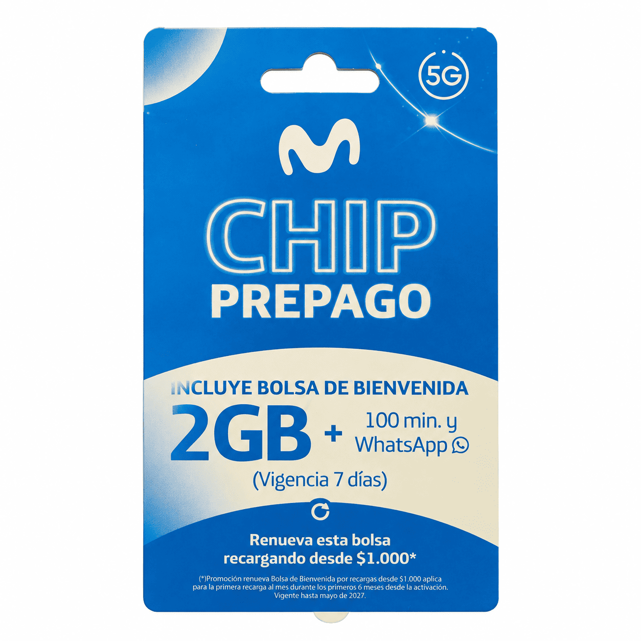 Chip Prepago Movistar Chile 5G – 2 GB + 100 Minutos + WhatsApp